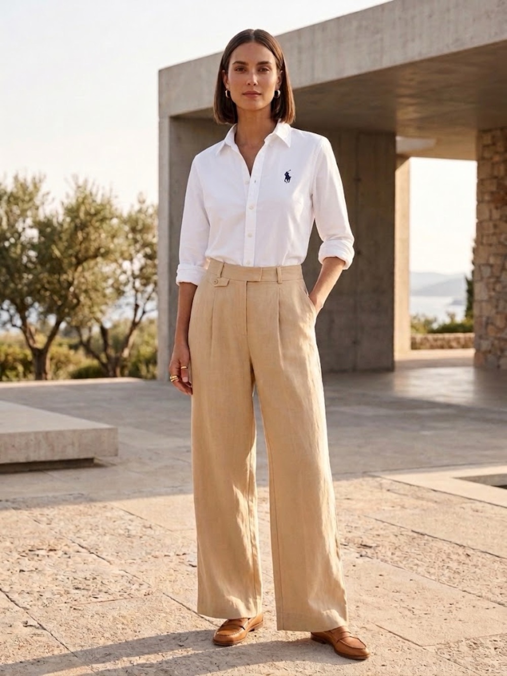 French Connection Baggy Tan Trousers Size 8 New w Tags Lyocell Cotton Wide Leg
